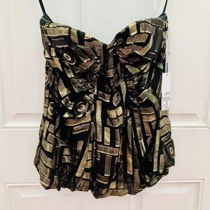2B RYCH LAME SILK STRAPLESS PARTY BUBBLE BLOUSE TOP